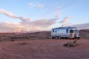 An airstream RV in the desert